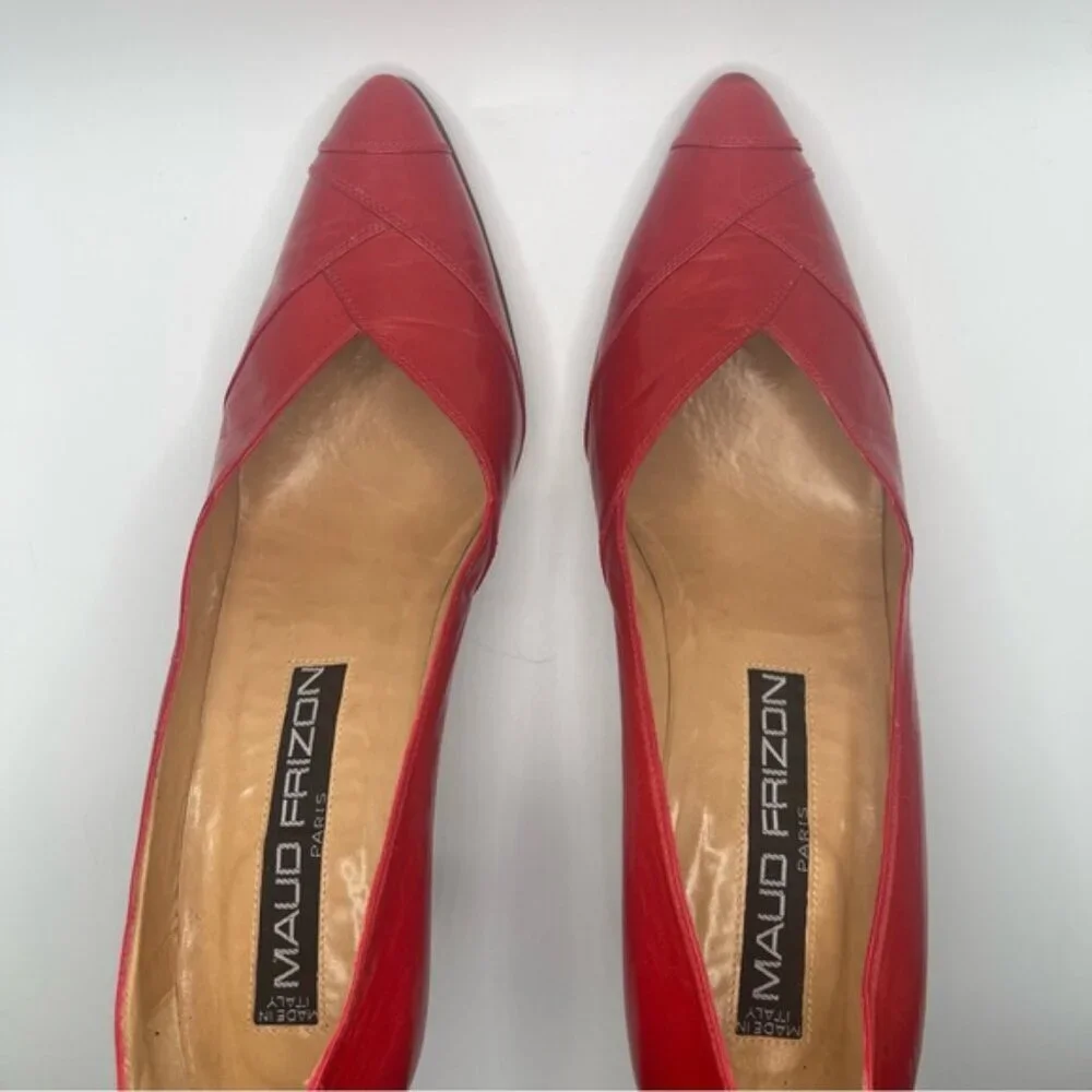 MAUD FRIZON Heels Women’s‎ Size 37 EU Red Leather Vintage Rounded Toe 3